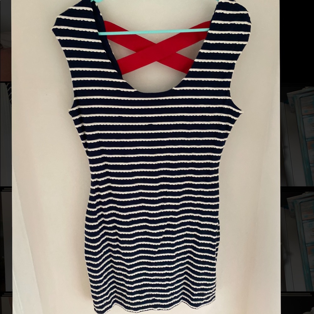 GUESS Horizontal Navy/White Striped Dress